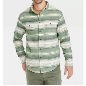 Goodfellow & Co Green and White Striped Flannel Shirt
